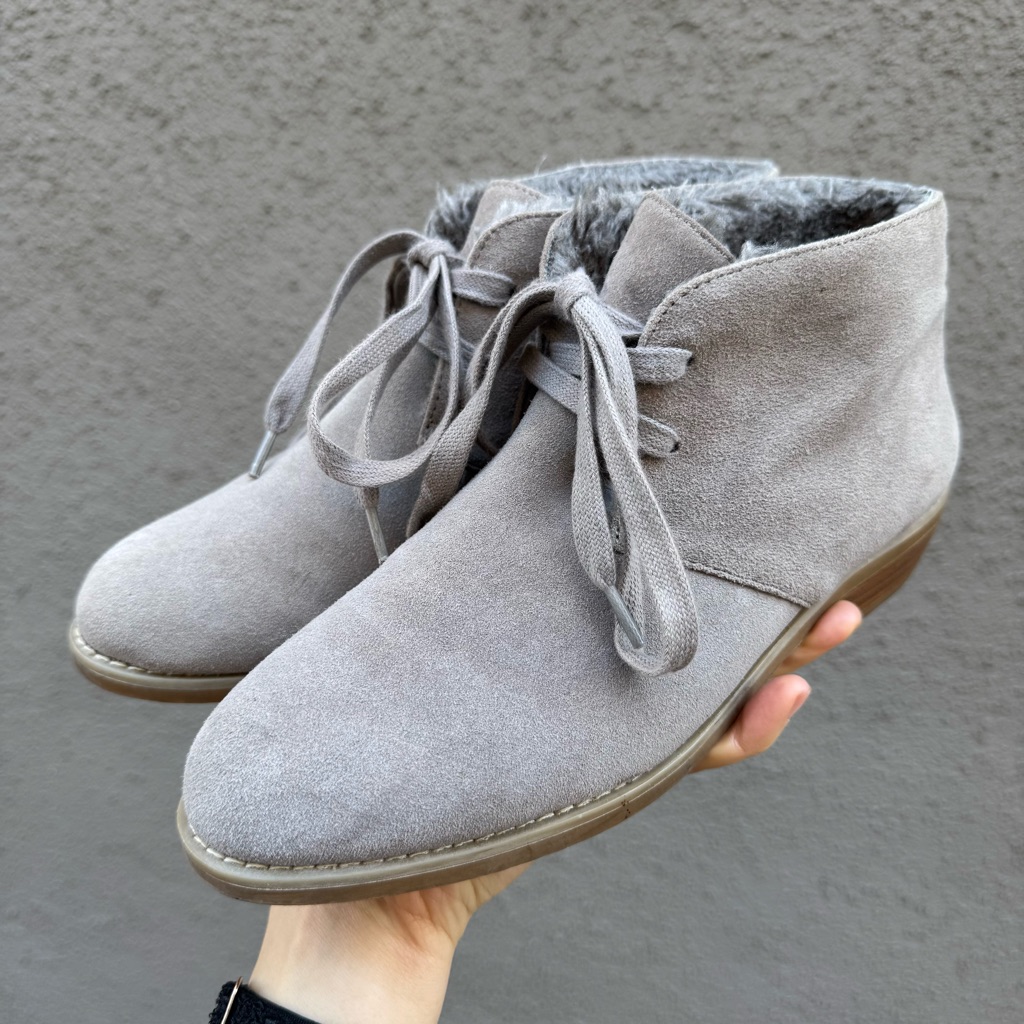 Suede Lace Up Ankle Boots Faux Fur Lining